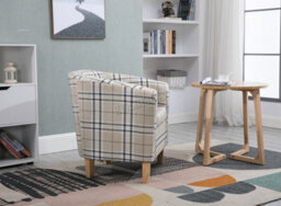 Westwood Linen Fabric Sofa Armchair Office Reception Tub Chair Living Room Cream Checked - thumbnail 3