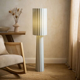 Valuelights Thorley Green And Cream Stripe Drum Shade Full Fabric Midi Floor Lamp