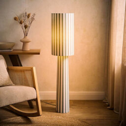 Valuelights Thorley Green And Cream Stripe Drum Shade Full Fabric Midi Floor Lamp - thumbnail 2