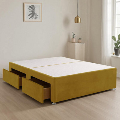 Yellow Plush Fabric 6Ft Super King Bed Base With 2 Spacious Drawers - image 1