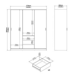 Furniture To Go Naia Wardrobe With 2 Sliding Doors 1 Door 3 Drawers In White High Gloss (W) 177 X  (H) 200.4 X (D) 60Cm - thumbnail 9