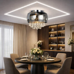 UKEW Modern Crystal Droplet Round Glass Ceiling Light Smoked Grey Chandelier 35Cm - thumbnail 2