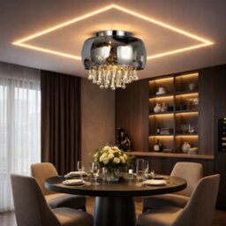 UKEW Modern Crystal Droplet Round Glass Ceiling Light Smoked Grey Chandelier 35Cm - thumbnail 3