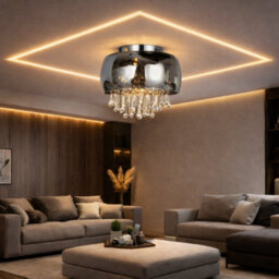 UKEW Modern Crystal Droplet Round Glass Ceiling Light Smoked Grey Chandelier 35Cm