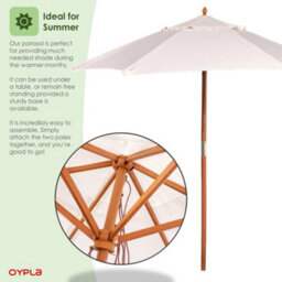 Oypla 2.1M Wooden White Garden Parasol Outdoor Patio Umbrella Canopy - thumbnail 5