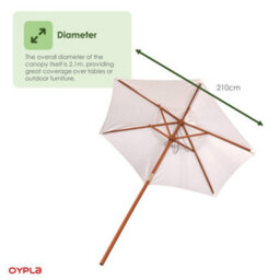 Oypla 2.1M Wooden White Garden Parasol Outdoor Patio Umbrella Canopy - thumbnail 8