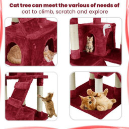 Wadan Cat Tree Tower With Condos, Ladder & Scratching Posts 170Cm Multilevel Cat Activity Centre For Large & Small Cats, Red - thumbnail 8