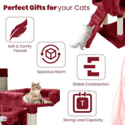 Wadan Cat Tree Tower With Condos, Ladder & Scratching Posts 170Cm Multilevel Cat Activity Centre For Large & Small Cats, Red - thumbnail 7