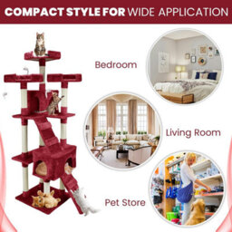 Wadan Cat Tree Tower With Condos, Ladder & Scratching Posts 170Cm Multilevel Cat Activity Centre For Large & Small Cats, Red - thumbnail 4