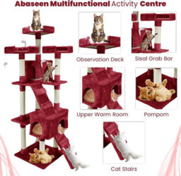 Wadan Cat Tree Tower With Condos, Ladder & Scratching Posts 170Cm Multilevel Cat Activity Centre For Large & Small Cats, Red - thumbnail 3