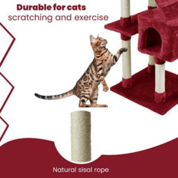 Wadan Cat Tree Tower With Condos, Ladder & Scratching Posts 170Cm Multilevel Cat Activity Centre For Large & Small Cats, Red - thumbnail 5