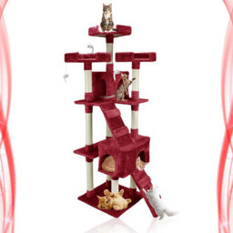 Wadan Cat Tree Tower With Condos, Ladder & Scratching Posts 170Cm Multilevel Cat Activity Centre For Large & Small Cats, Red - thumbnail 1