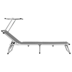 Walplus Folding Sun Lounger With Roof Aluminium And Textilene Grey - thumbnail 3