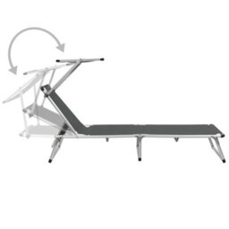 Walplus Folding Sun Lounger With Roof Aluminium And Textilene Grey - thumbnail 2