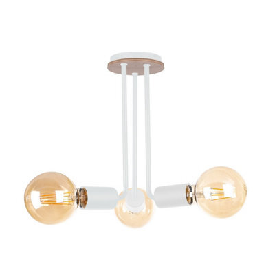 Luminosa Lighting Luminosa Venna Multi Arm Semi Flush Ceiling Light Wood, White, 25Cm, 3X E27