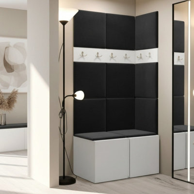 Orion I Hallway Set White Shoe Cabinet Hangers Black Panels - image 1