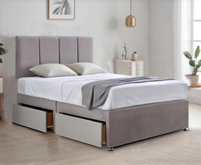 Comfort Grey 3Ft Single Plush Divan Bed With Spring Memory Foam Mattress 20 Inch Headboard And Drawers