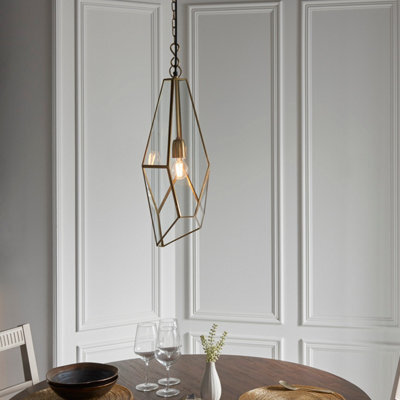 Anson Lighting Forka Pendant Light Finished In Antique Brass Plate And Clear Glass - image 1