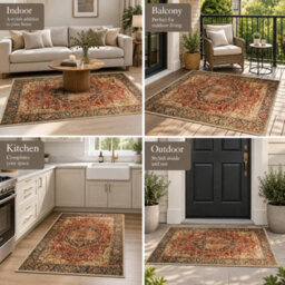 Oxford Homeware Non-Slip Cashmere Rug Washable Living Room Bedroom Rugs (Floral, 40X60Cm) - thumbnail 4