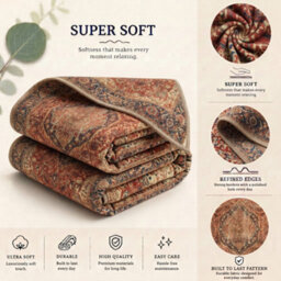 Oxford Homeware Non-Slip Cashmere Rug Washable Living Room Bedroom Rugs (Floral, 40X60Cm) - thumbnail 3