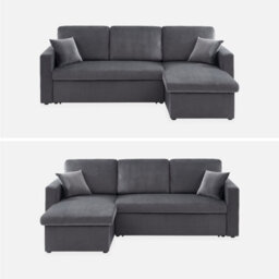 Sweeek - 3-Seater Reversible Corner Sofa Bed With Storage Ida Velvet Charcoal Grey 219X147X68 Cm - thumbnail 5