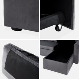 Sweeek - 3-Seater Reversible Corner Sofa Bed With Storage Ida Velvet Charcoal Grey 219X147X68 Cm - thumbnail 9