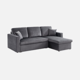Sweeek - 3-Seater Reversible Corner Sofa Bed With Storage Ida Velvet Charcoal Grey 219X147X68 Cm - thumbnail 4