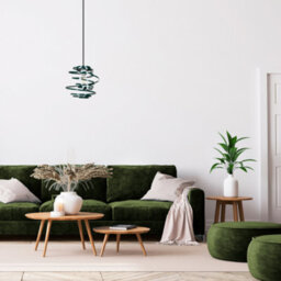 Happy Homewares Contemporary Forest Green Gloss Metal Double Ribbon Spiral Swirl Pendant Shade - thumbnail 4