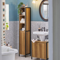 Sobuy Bzr62-Pf,bathroom Storage Cabinet With 3 Open Shelves And 1 Door,freestanding Narrow Bathroom Unit,neutral - thumbnail 2