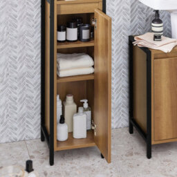 Sobuy Bzr62-Pf,bathroom Storage Cabinet With 3 Open Shelves And 1 Door,freestanding Narrow Bathroom Unit,neutral - thumbnail 4