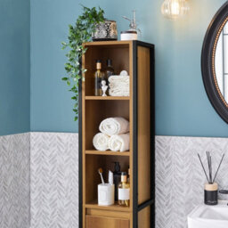 Sobuy Bzr62-Pf,bathroom Storage Cabinet With 3 Open Shelves And 1 Door,freestanding Narrow Bathroom Unit,neutral - thumbnail 6