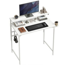 Computer Desk, 80Cm Home Office Study Table With Hutch Shelf, White - thumbnail 5