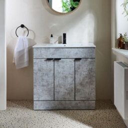 Homestylestore 810mm Concrete Grey Floorstanding Bathroom Vanity Unit And Black Finger Pull Handle - thumbnail 1