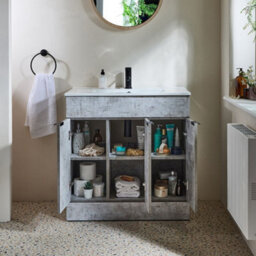 Homestylestore 810mm Concrete Grey Floorstanding Bathroom Vanity Unit And Black Finger Pull Handle - thumbnail 2