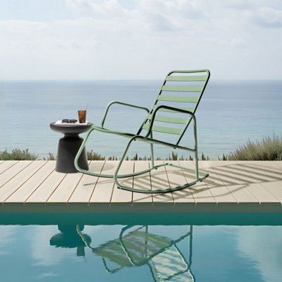 Beliani Green Aluminium Slatted Garden Rocking Chair, Lightweight Rust-Resistant Outdoor Seat (W66 X D96 X H92Cm) - image 1