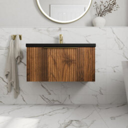 Aveli Fluted 800mm Bathroom Vanity Unit Basin Wall Hung Cupboard Soft Close Walnut
