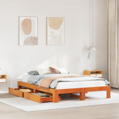 Berkfield Bed Frame Without Mattress Wax Brown 140X190 Cm Solid Wood Pine - image 1