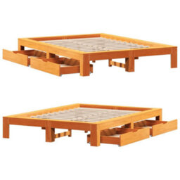 Berkfield Bed Frame Without Mattress Wax Brown 140X190 Cm Solid Wood Pine - thumbnail 9
