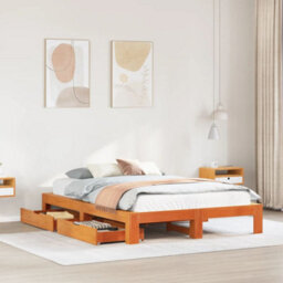 Berkfield Bed Frame Without Mattress Wax Brown 140X190 Cm Solid Wood Pine - thumbnail 1