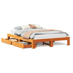 Berkfield Bed Frame Without Mattress Wax Brown 140X190 Cm Solid Wood Pine - thumbnail 2