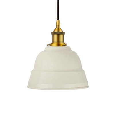 Clay White Lincoln Painted Dome Pendant Light With Antique Gold Lamp Holder And Black Round Cable - Se Home - image 1