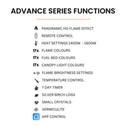 Evolution Fires Advance 2000 Media Wall Electric Fire, 3-Sided Glass, Ultra Realistic Led Flame, Remote Control - thumbnail 7