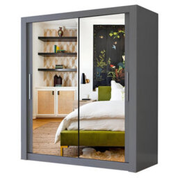 Ie Milan Sliding Mirror Door Wardrobe With Drawers & Shelves - Modern Bedroom Wardrobe, Grey,  (180 Cm X 216Cm ) - thumbnail 1