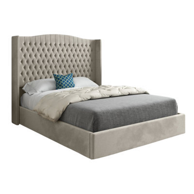 Snuggler Curved Top Winged Upholstered Soft Velvet Designer Bed Frame - image 1