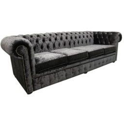 Chesterfield 4 Seater Sofa Settee Senso Ebony Black Velvet Fabric In Classic Style - thumbnail 5