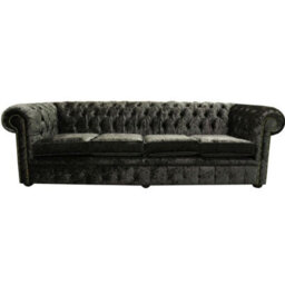 Chesterfield 4 Seater Sofa Settee Senso Ebony Black Velvet Fabric In Classic Style - thumbnail 3