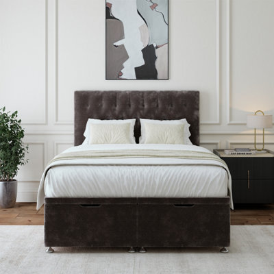 Bedmaster Charcoal Chenille Ottoman Divan Base And Button Headboard Single - image 1