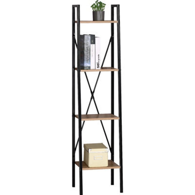 4 Tier Industrial Ladder Bookshelf Narrow Tall Bookcase Shelving Storage Unit - image 1
