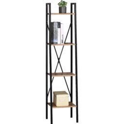 4 Tier Industrial Ladder Bookshelf Narrow Tall Bookcase Shelving Storage Unit - thumbnail 1