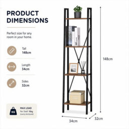4 Tier Industrial Ladder Bookshelf Narrow Tall Bookcase Shelving Storage Unit - thumbnail 2